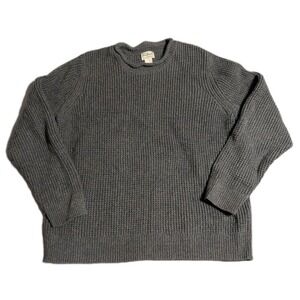 LL Bean Mens L Heavyweight Fisherman Knit Sweater Gray Organic Cotton Crew
